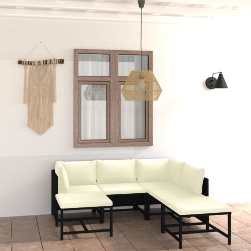 7-Piece Garden Lounge Set with Cushions Poly Rattan Wicker Outdoor Patio Furniture Black - Image 2