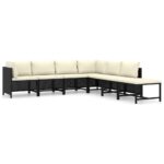 7-Piece Garden Lounge Set with Cushions Poly Rattan Wicker Outdoor Patio Furniture Black