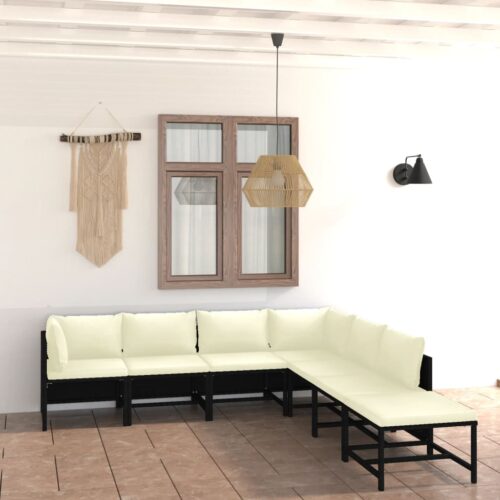 7-Piece Garden Lounge Set with Cushions Poly Rattan Wicker Outdoor Patio Furniture Black - Image 2