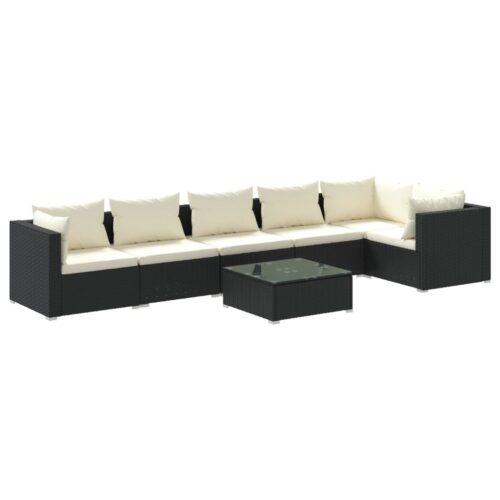 7-Piece Garden Lounge Set with Cushions Poly Rattan Wicker Outdoor Patio Furniture Black