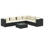 7-Piece Garden Lounge Set with Cushions Poly Rattan Wicker Outdoor Patio Furniture Black