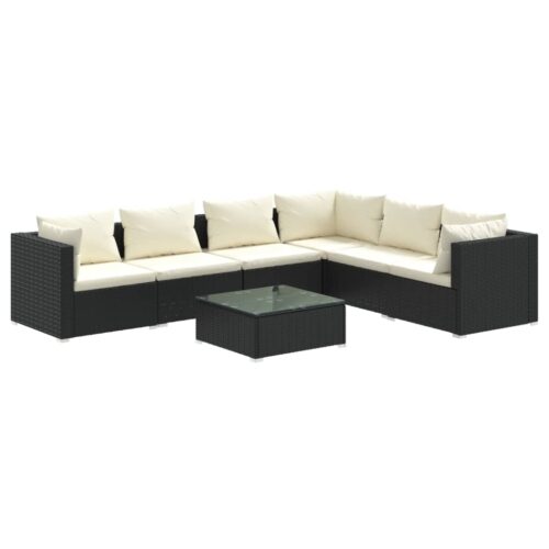 7-Piece Garden Lounge Set with Cushions Poly Rattan Wicker Outdoor Patio Furniture Black