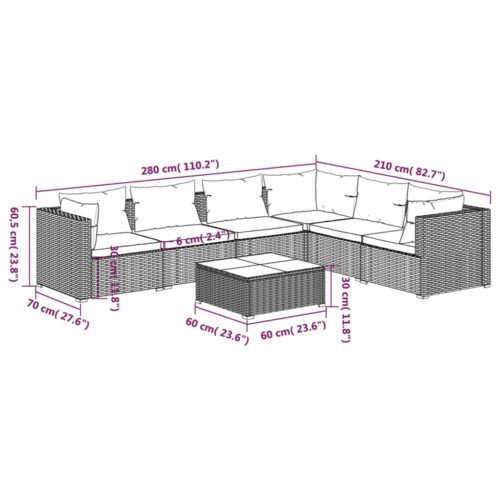 7-Piece Garden Lounge Set with Cushions Poly Rattan Wicker Outdoor Patio Furniture Black - Image 6