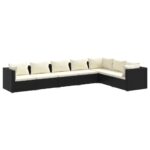 7-Piece Garden Lounge Set with Cushions Poly Rattan Wicker Outdoor Patio Furniture Black