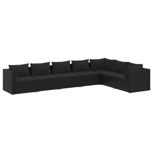 7-Piece Garden Lounge Set with Cushions Poly Rattan Wicker Outdoor Patio Furniture Black