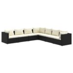 7-Piece Garden Lounge Set with Cushions Poly Rattan Wicker Outdoor Patio Furniture Black