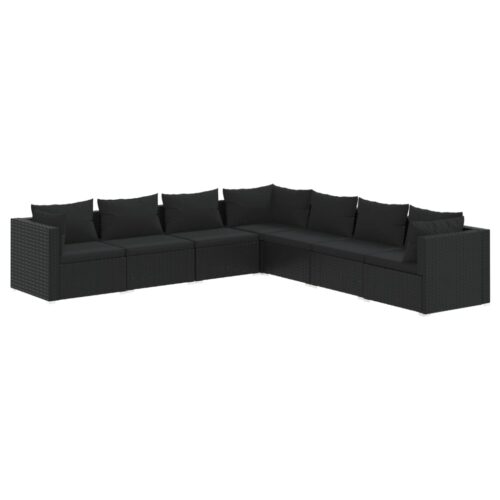 7-Piece Garden Lounge Set with Cushions Poly Rattan Wicker Outdoor Patio Furniture Black
