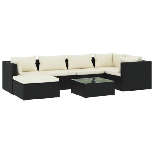 7-Piece Garden Lounge Set with Cushions Poly Rattan Wicker Outdoor Patio Furniture Black