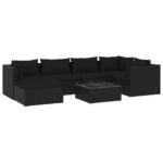 7-Piece Garden Lounge Set with Cushions Poly Rattan Wicker Outdoor Patio Furniture Black