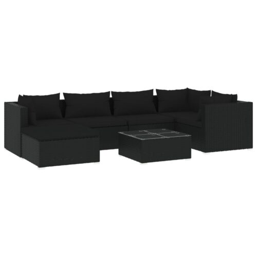 7-Piece Garden Lounge Set with Cushions Poly Rattan Wicker Outdoor Patio Furniture Black