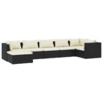 7-Piece Garden Lounge Set with Cushions Poly Rattan Wicker Outdoor Patio Furniture Black