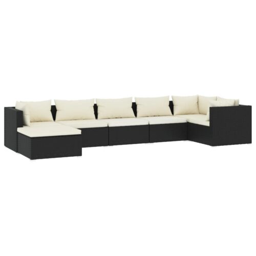 7-Piece Garden Lounge Set with Cushions Poly Rattan Wicker Outdoor Patio Furniture Black