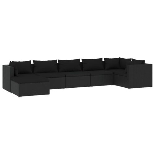 7-Piece Garden Lounge Set with Cushions Poly Rattan Wicker Outdoor Patio Furniture Black