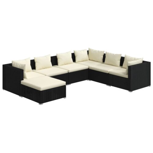7-Piece Garden Lounge Set with Cushions Poly Rattan Wicker Outdoor Patio Furniture Black