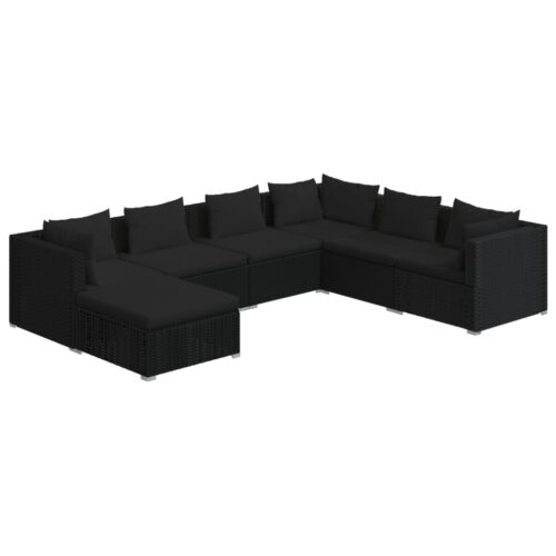 7-Piece Garden Lounge Set with Cushions Poly Rattan Wicker Outdoor Patio Furniture Black