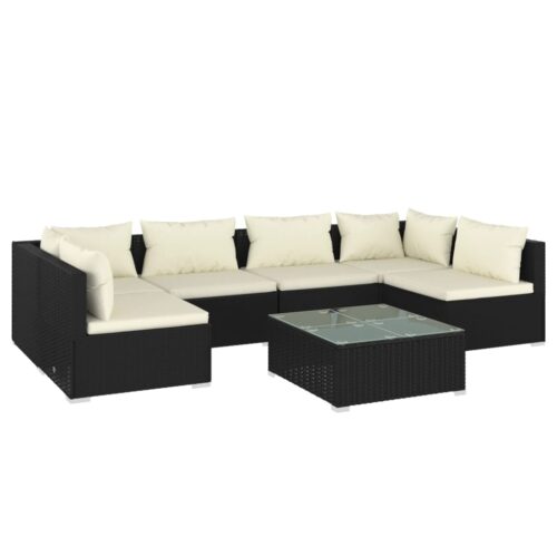 7-Piece Garden Lounge Set with Cushions Poly Rattan Wicker Outdoor Patio Furniture Black