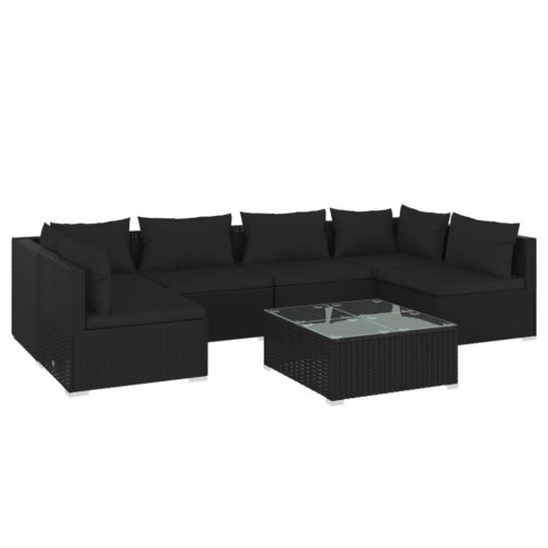 7-Piece Garden Lounge Set with Cushions Poly Rattan Wicker Outdoor Patio Furniture Black