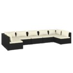 7-Piece Garden Lounge Set with Cushions Poly Rattan Wicker Outdoor Patio Furniture Black
