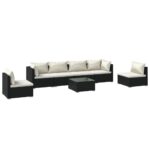 7-Piece Garden Lounge Set with Cushions Poly Rattan Wicker Outdoor Patio Furniture Black