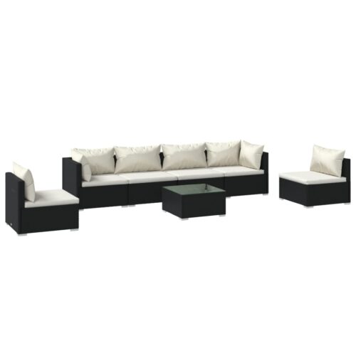 7-Piece Garden Lounge Set with Cushions Poly Rattan Wicker Outdoor Patio Furniture Black