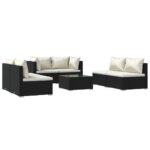 7-Piece Garden Lounge Set with Cushions Poly Rattan Wicker Outdoor Patio Furniture Black
