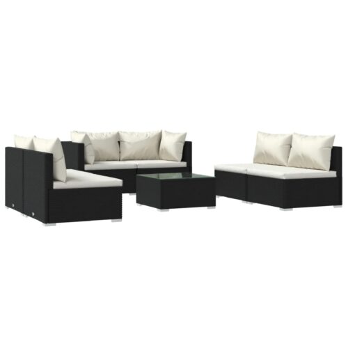 7-Piece Garden Lounge Set with Cushions Poly Rattan Wicker Outdoor Patio Furniture Black