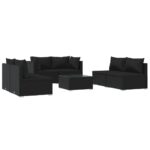 7-Piece Garden Lounge Set with Cushions Poly Rattan Wicker Outdoor Patio Furniture Black