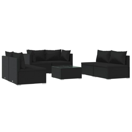7-Piece Garden Lounge Set with Cushions Poly Rattan Wicker Outdoor Patio Furniture Black