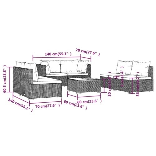7-Piece Garden Lounge Set with Cushions Poly Rattan Wicker Outdoor Patio Furniture Black - Image 9