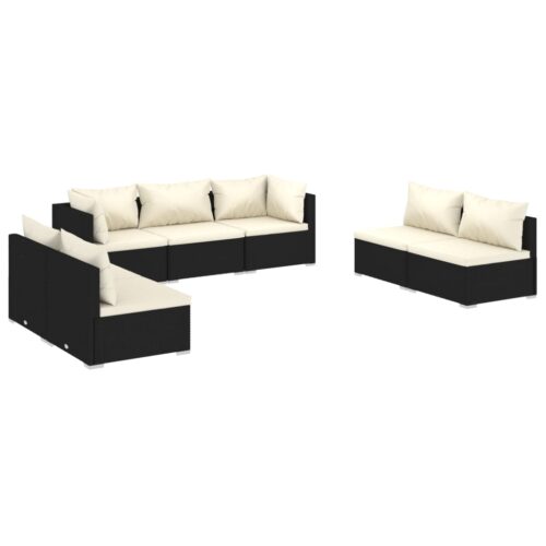 7-Piece Garden Lounge Set with Cushions Poly Rattan Wicker Outdoor Patio Furniture Black