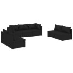 7-Piece Garden Lounge Set with Cushions Poly Rattan Wicker Outdoor Patio Furniture Black