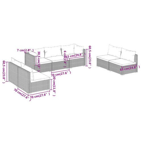 7-Piece Garden Lounge Set with Cushions Poly Rattan Wicker Outdoor Patio Furniture Black - Image 7