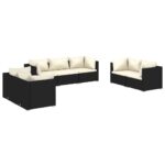 7-Piece Garden Lounge Set with Cushions Poly Rattan Wicker Outdoor Patio Furniture Black