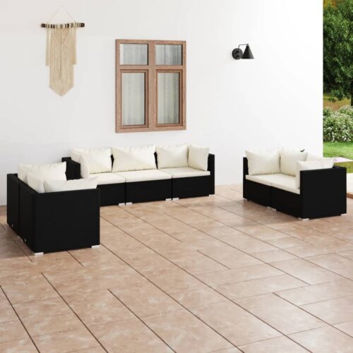7-Piece Garden Lounge Set with Cushions Poly Rattan Wicker Outdoor Patio Furniture Black - Image 2