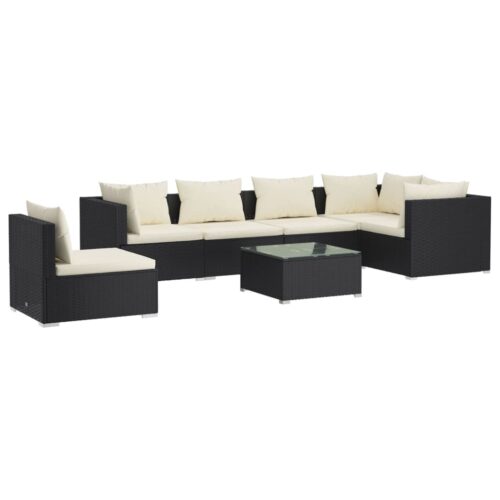 7-Piece Garden Lounge Set with Cushions Poly Rattan Wicker Outdoor Patio Furniture Black