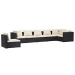 7-Piece Garden Lounge Set with Cushions Poly Rattan Wicker Outdoor Patio Furniture Black