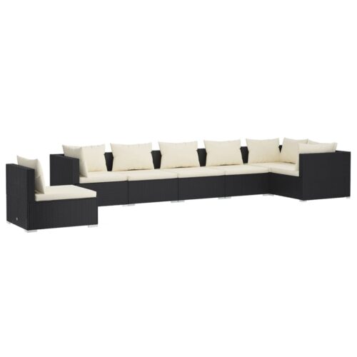 7-Piece Garden Lounge Set with Cushions Poly Rattan Wicker Outdoor Patio Furniture Black