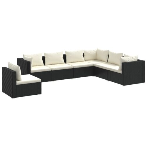 7-Piece Garden Lounge Set with Cushions Poly Rattan Wicker Outdoor Patio Furniture Black
