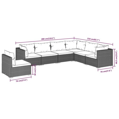 7-Piece Garden Lounge Set with Cushions Poly Rattan Wicker Outdoor Patio Furniture Black - Image 7