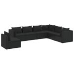7-Piece Garden Lounge Set with Cushions Poly Rattan Wicker Outdoor Patio Furniture Black