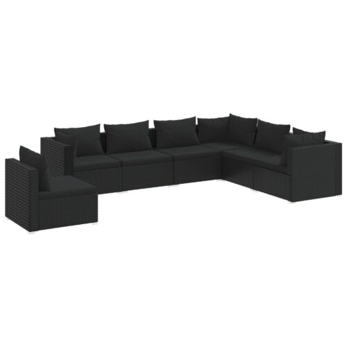 7-Piece Garden Lounge Set with Cushions Poly Rattan Wicker Outdoor Patio Furniture Black