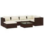 7-Piece Garden Lounge Set with Cushions Poly Rattan Wicker Outdoor Patio Furniture Brown