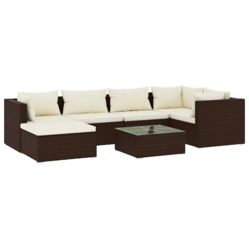 7-Piece Garden Lounge Set with Cushions Poly Rattan Wicker Outdoor Patio Furniture Brown
