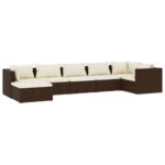 7-Piece Garden Lounge Set with Cushions Poly Rattan Wicker Outdoor Patio Furniture Brown