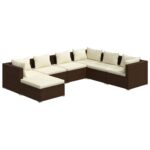 7-Piece Garden Lounge Set with Cushions Poly Rattan Wicker Outdoor Patio Furniture Brown