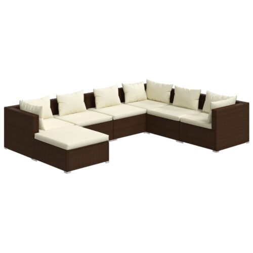 7-Piece Garden Lounge Set with Cushions Poly Rattan Wicker Outdoor Patio Furniture Brown