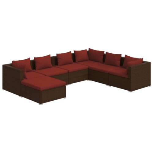 7-Piece Garden Lounge Set with Cushions Poly Rattan Wicker Outdoor Patio Furniture Brown