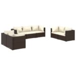 7-Piece Garden Lounge Set with Cushions Poly Rattan Wicker Outdoor Patio Furniture Brown