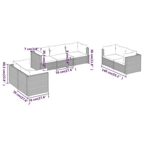 7-Piece Garden Lounge Set with Cushions Poly Rattan Wicker Outdoor Patio Furniture Brown - Image 7