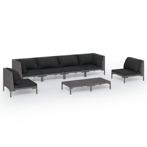 7-Piece Garden Lounge Set with Cushions Poly Rattan Wicker Outdoor Patio Furniture Dark Grey